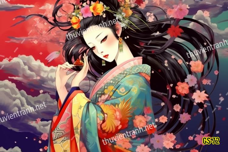 Tranh dán tường hoa cô gái Geisha Nhật Bản-GS-72 - Tranh tường chất lượng cao
